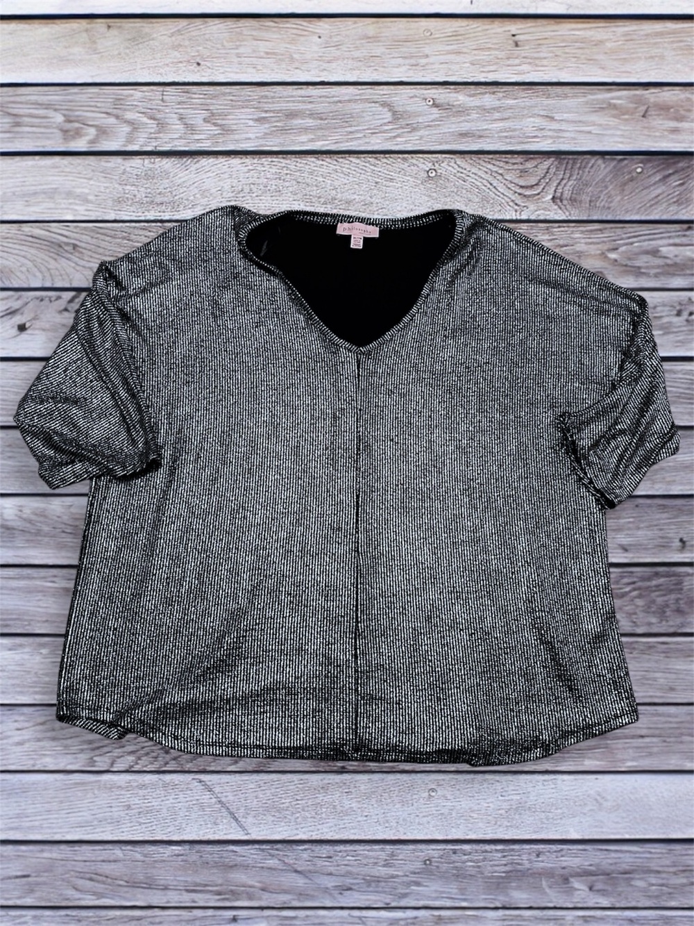 Philosophy Metallic Silver Short-Sleeve V-Neck Top 2x